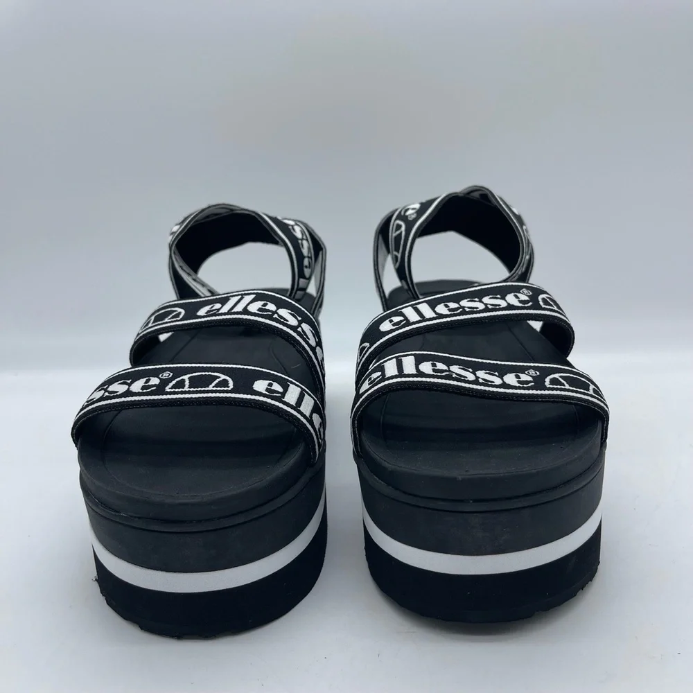 Ellesse Elina Text‎ AF 6-13587 Women's Size 8 Platform Sandals Black White Shoes